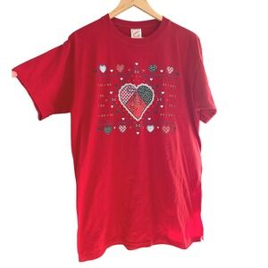 Vintage 1970's Patchwork Quilt Red Tee Shirt Large Gingham Grandma‎ Lace Dainty